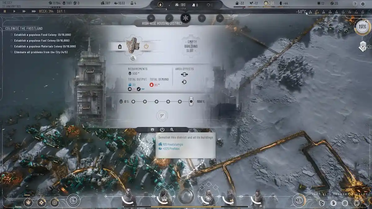 District demolish button in Frostpunk 2