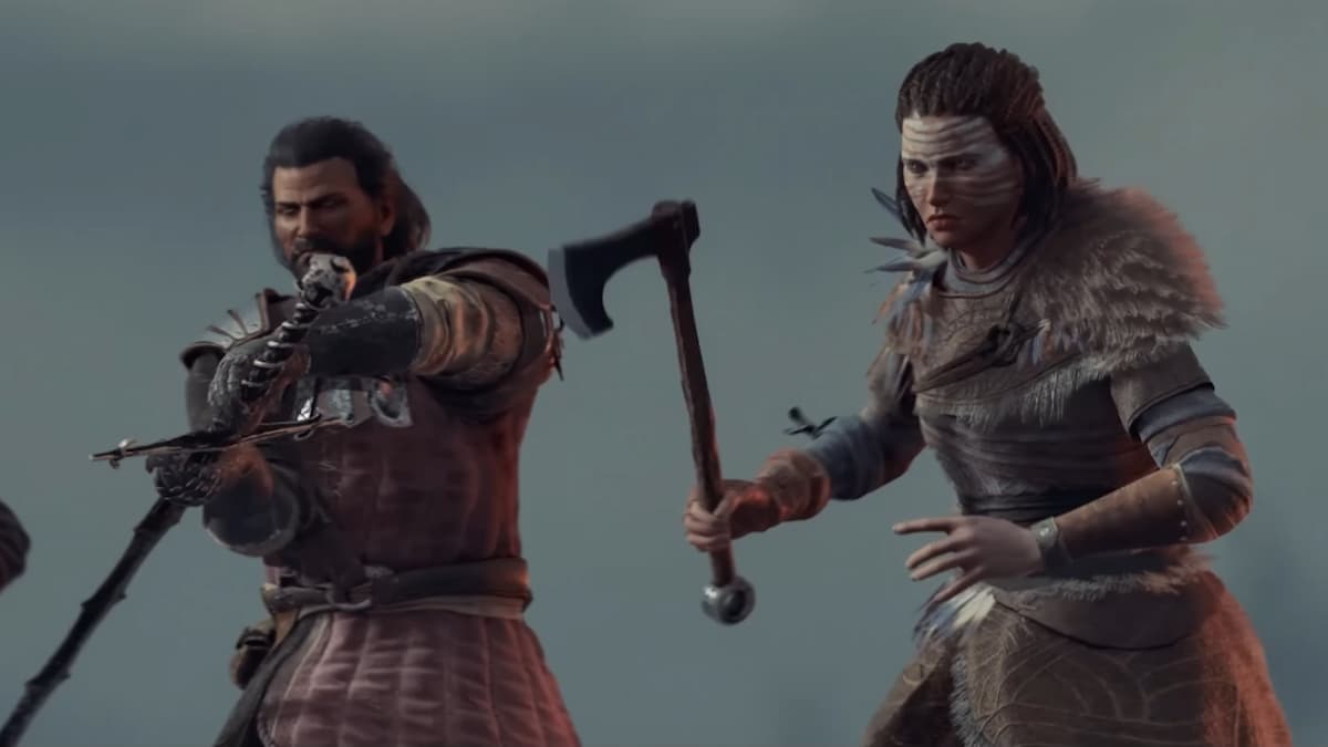 Two fighters in Greedfall 2, one holding a sword and one holding an axe.