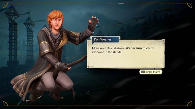 Ron Weasley talking to a Beauxbaton in Harry Potter Quidditch Champions.