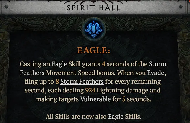 Eagle Spirit in Diablo 4 Vessel of Hatred's Spiritborn Spirit Hall