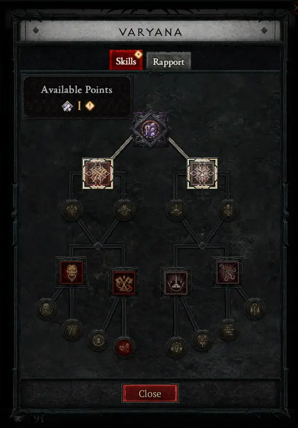 Varyana Mercenary skill tree in Diablo 4