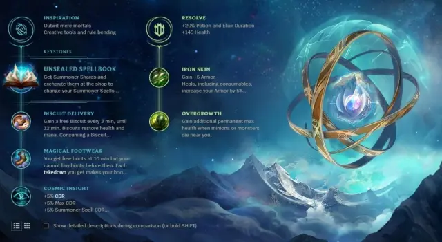 A rune page in League of Legends where the player is choosing Inspiration as its main rune and Resolve as secondary.