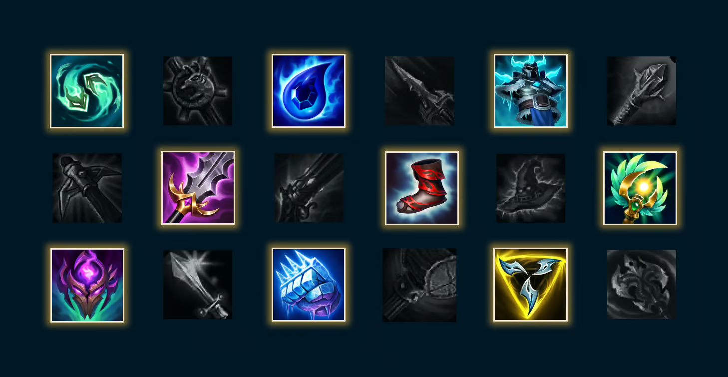 Several LoL items appear in the shop front during a match.