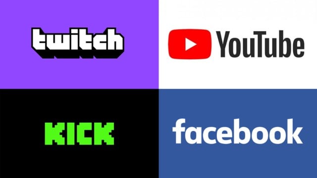 The Twitch, YouTube, Kick, and Facebook logos.