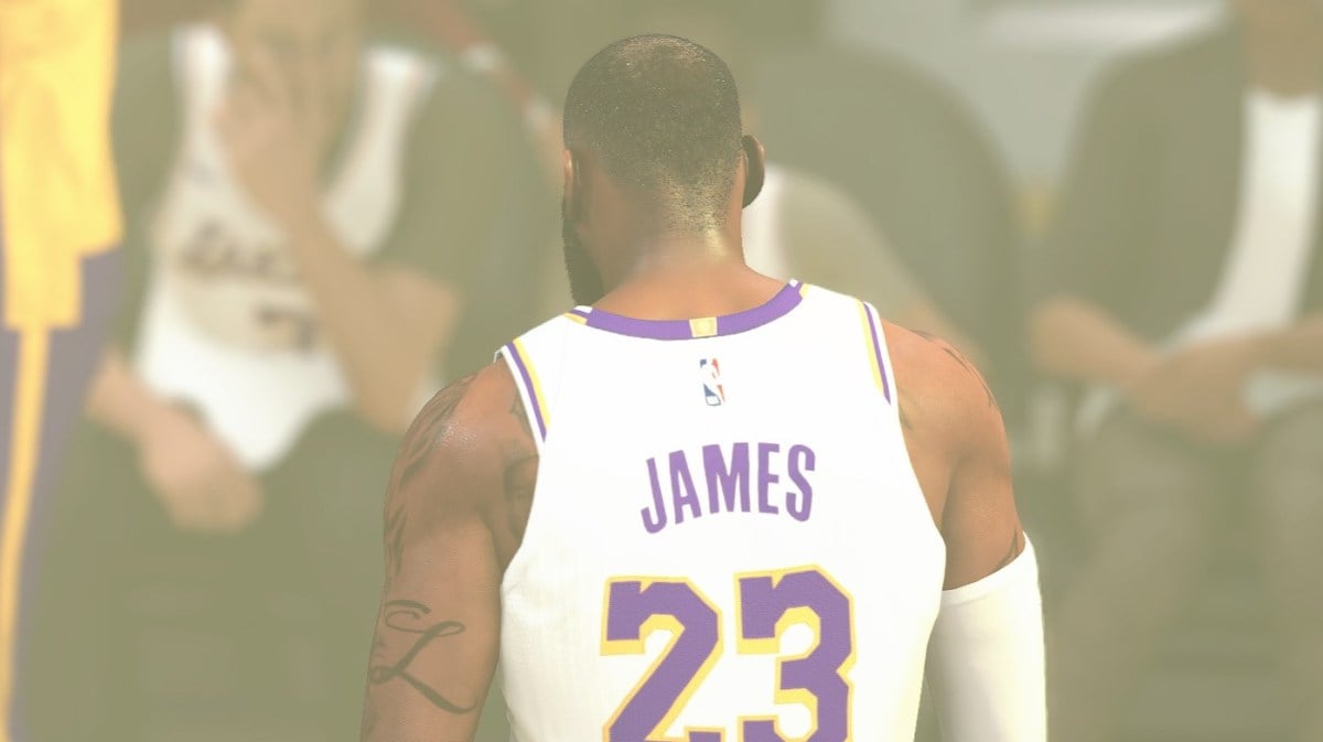 LeBron James with his back turned in a white Los Angeles Lakers jersey in NBA 2K25