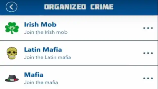 The Organized Crime menu in BitLife.