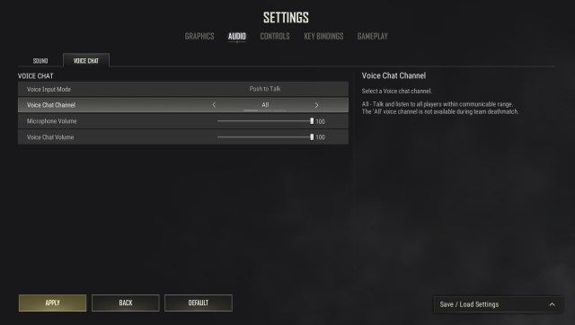 PUBG PC's settings menu for Voice Chat