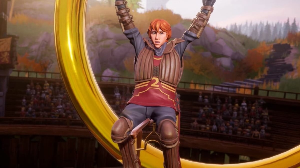 Ron Weasley playing keeper guarding the hoop in Harry Potter Quidditch Champions.