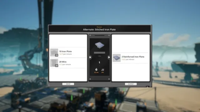 satisfactory stitched iron plate alternate recipe inside assembler menu