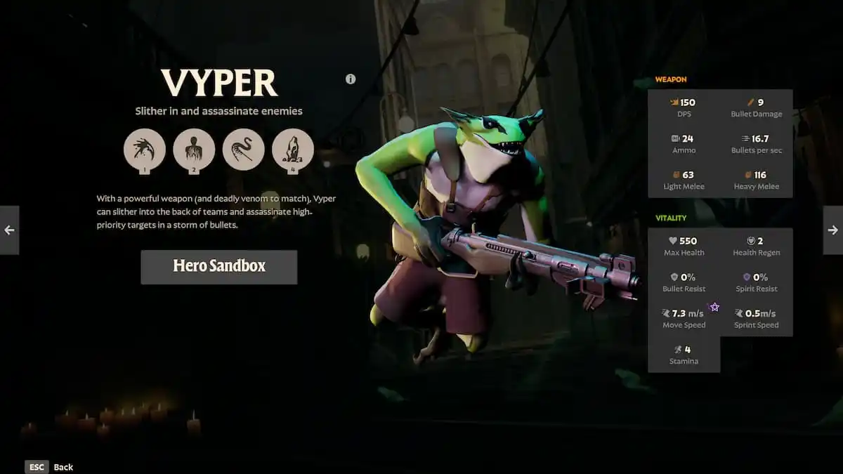 The Vyper hero in Deadlock. He looks like a frog or some other semi-aquatic creature but bipedal and carrying a weapon with leather straps around his shoulders.