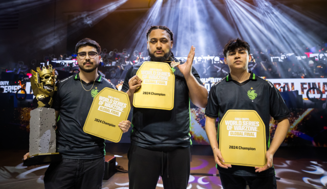 Team Falcons posing with their individual awards and event Trophy at WSOW global final