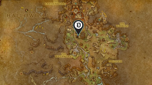 The Dot Esports marker showing the location of the wow the war within Earthen Digging Fork