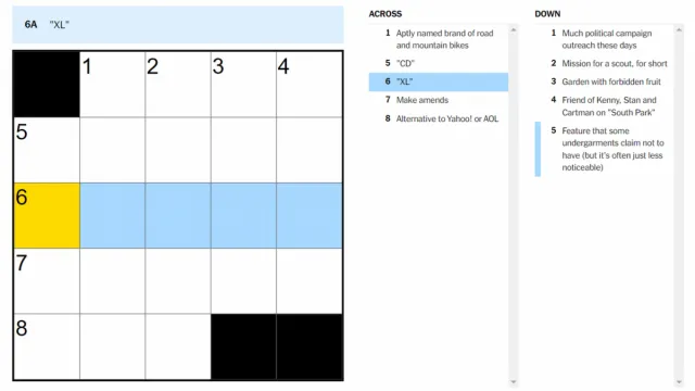 The XL clue on the NYT Mini Crossword.