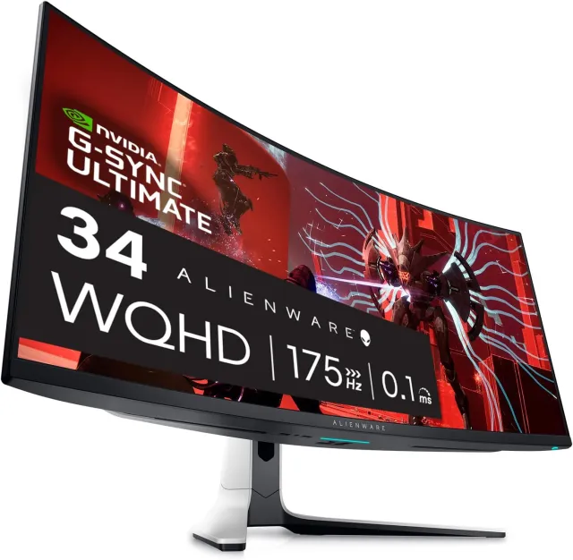 Dell Alienware AW3423DW, a 34-inch ultra-wide curved QD-OLED display. More details below.