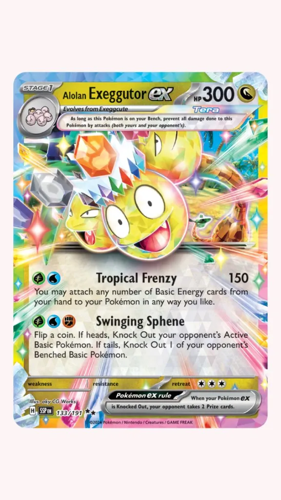 Alolan Exeggutor ex Pokémon card.