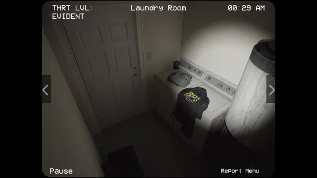 The Laundry Room in Alternate Watch with a spotlight pointing at the top right corner of the screen and clothes visible on the washing machine