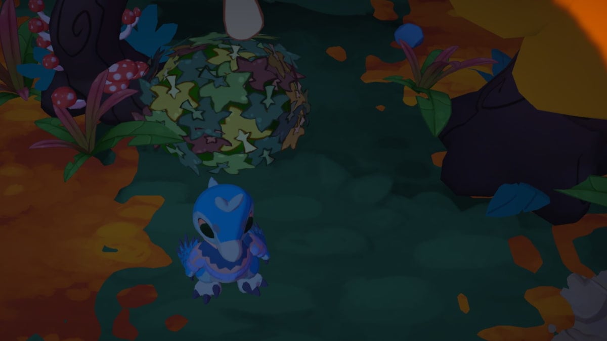 A player in Amber Isle stood in front of a Leaf Pile.