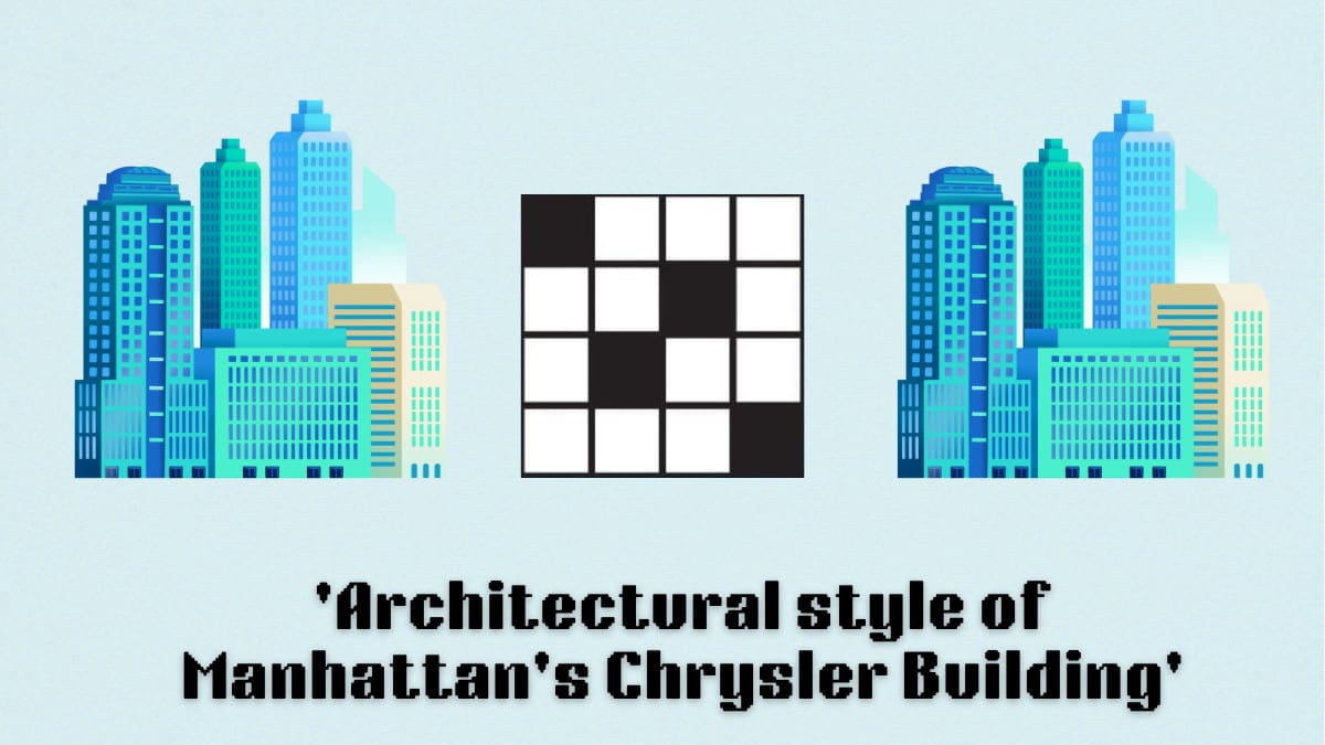 Picture showing the architectural style of Manhattan's Chrysler Building clue cover in NYT Mini Crossword.