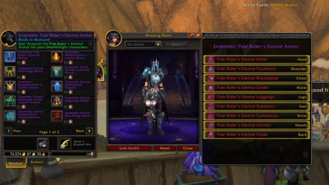 Armor sets in World of Warcraft during 20th Anniversary event in Tanaris.