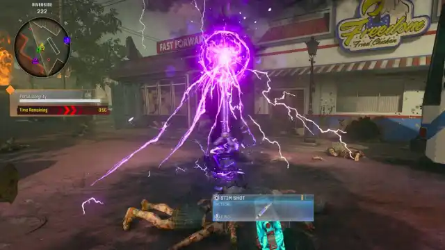 A player looking at an Aether Canister in Black Ops 6 Zombies charging up with purple lightning.