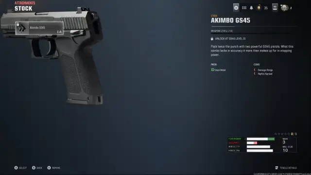 An overview of the Akimbo Stock for the GS45 pistol in Black Ops 6.