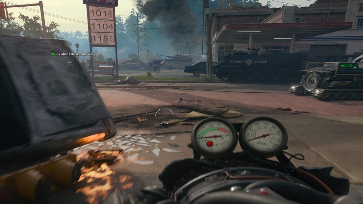 A player in Black Ops 6 holding the Jet Gun on the Liberty Falls map.