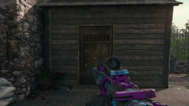 A player looking at a locked tool shed on the Liberty Falls map in Black Ops 6.