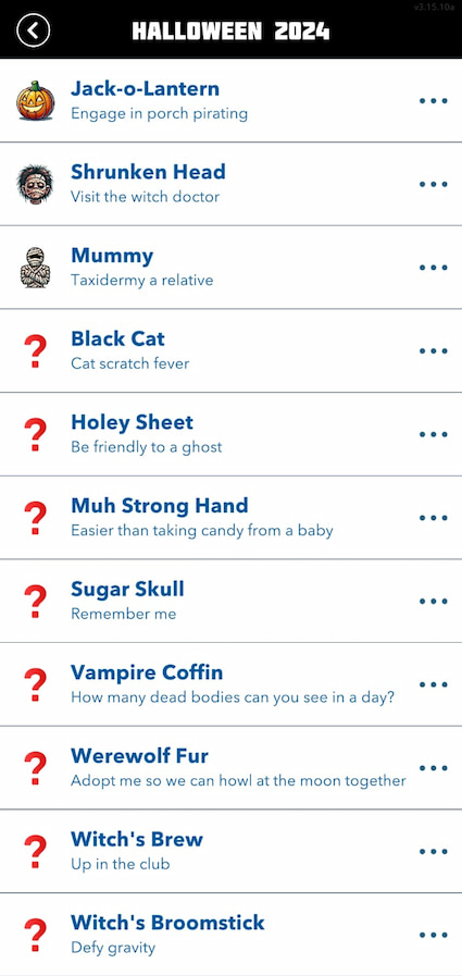 All Halloween Scavenger Hunt answers in BitLife