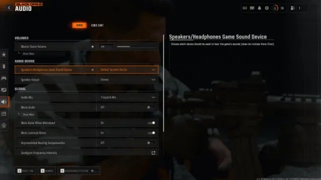 Audio settings for Black Ops 6