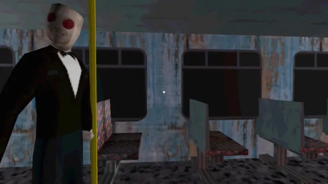 The Creepy Guy standing in the center of the bus, next to the protagonist sitting down