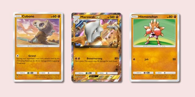 Cubone, Marowak, and Hitmonchan Pokémon cards.