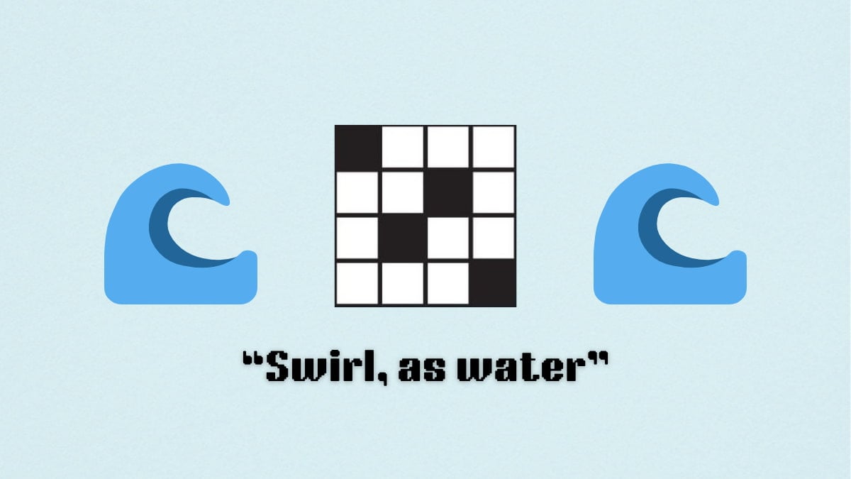 A blank crossword puzzle between two wave emojis, above a clue.