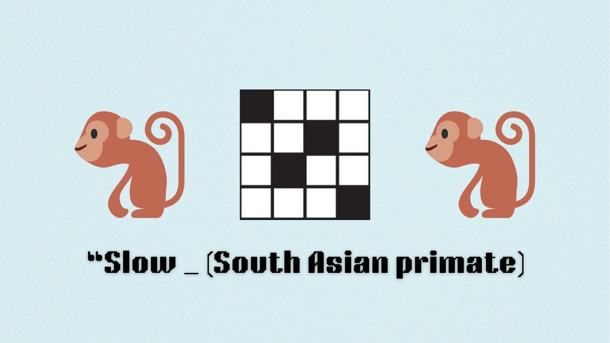 A blank crossword puzzle between two monkey emojis.