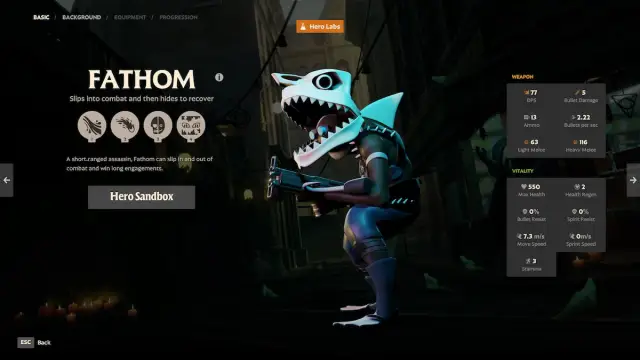 An image of Fathom from Deadlock, a new hero that resembles a man wearing a shark mask.