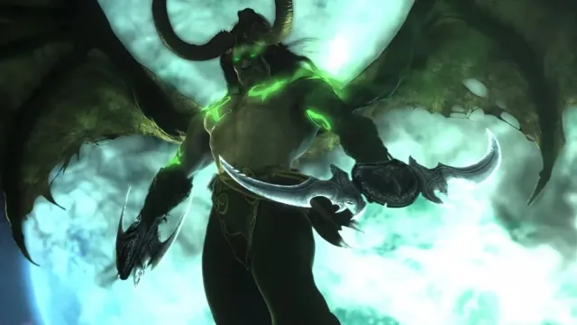 Demon Hunter flying in the air in World of Warcraft