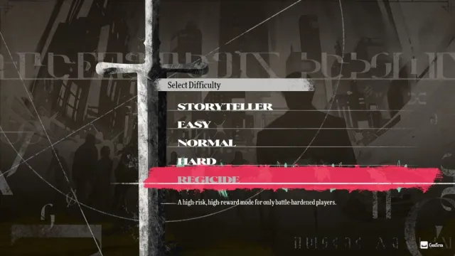 Difficulty mode selection screen from Metaphor ReFantazio.