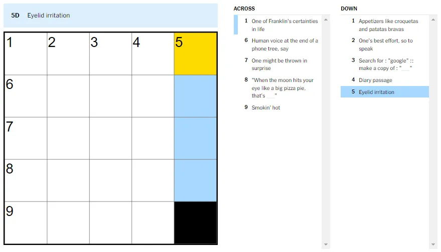 Picture showing the eyelid irritation clue in NYT Mini Crossword.