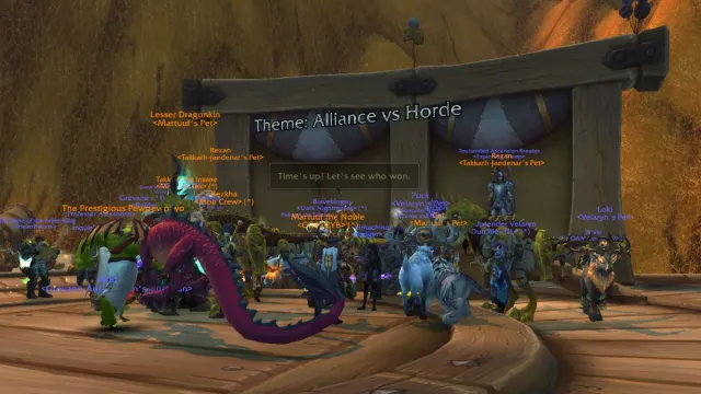 Alliance vs Horde transmog competition in World of Warcraft's 20th anniversary event.