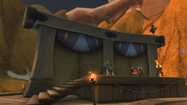 Transmog stage in Tanaris desert in World of Warcraft.