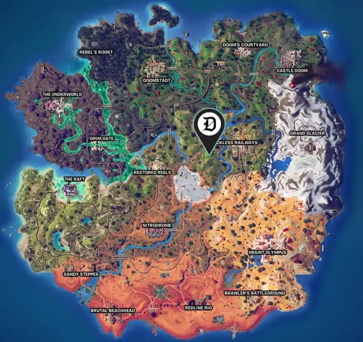 Picture showing the in-game location of Peelverine and the event countdown to start the Fortnite Secret Quest.