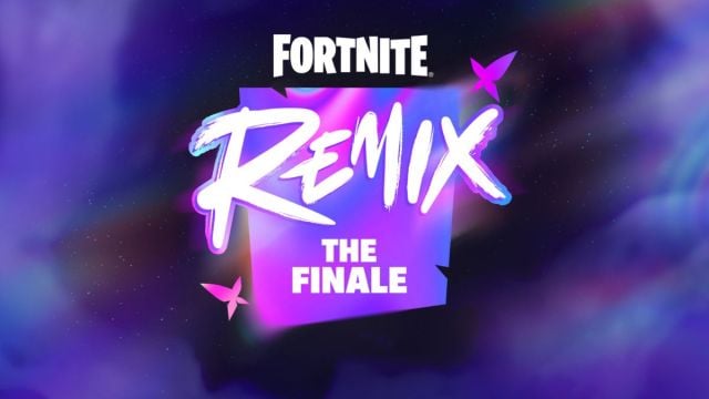 Fortnite Remix logo for the finale of the season with purple background.