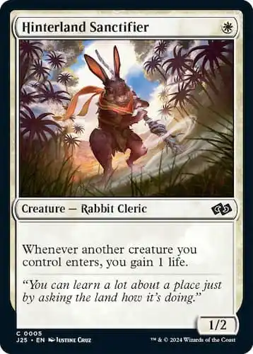 A Rabbit Cleric casting magic with stick in forest surrounded by palm trees in MTG Foundations Jumpstart set