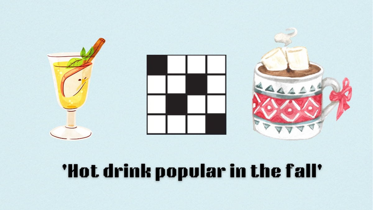 Picture showing the hot drink popular in the fall clue cover in NYT Mini Crossword.