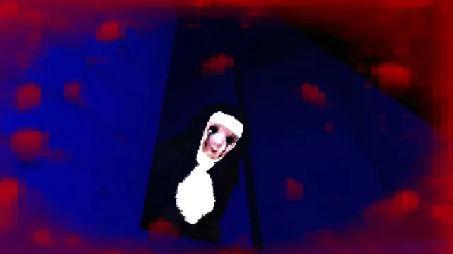 Looking up at the nun after falling into a barbed wire trap