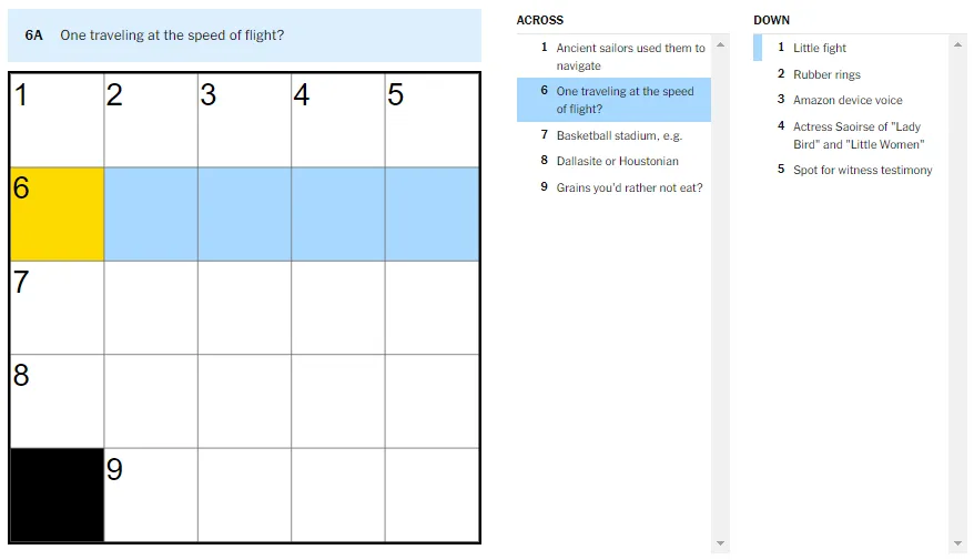 Picture showing the one traveling at the speed of flight clue in NYT Mini Crossword.