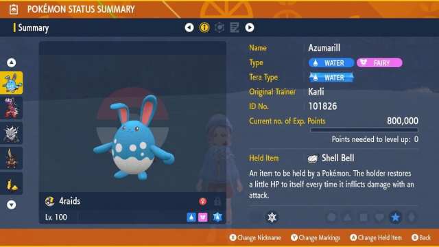 Azumarill info page in Pokémon Scarlet and Violet.