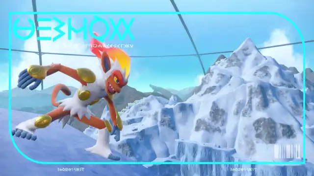 Infernape in a snowy area in Pokémon Scarlet and Violet.