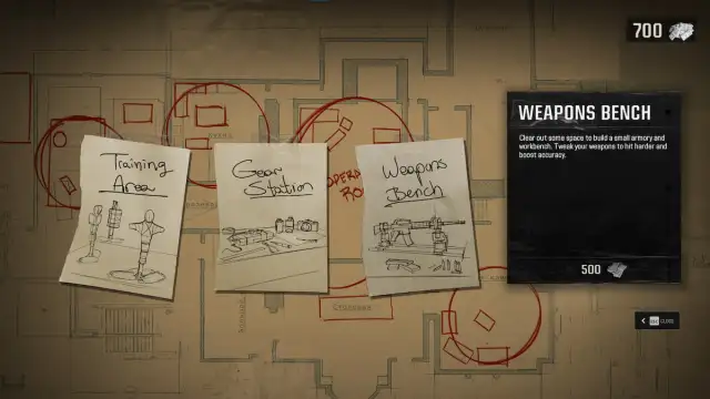 Purchasing Safehouse and Player Upgrades in Black Ops 6, showing several pieces of paper with each location taped to a larger poster board