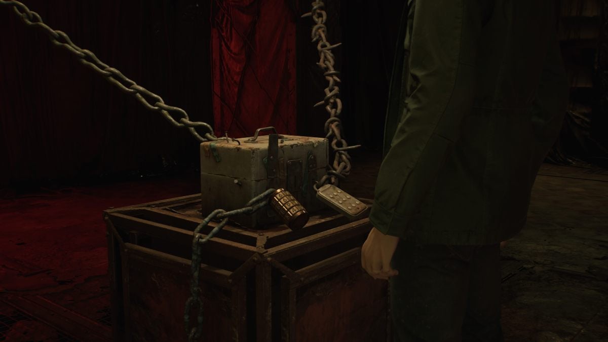 A shot of James from the chest down, looking at the Chained Box in Otherworld Brookhaven Hospital