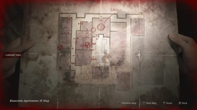 Bluecreek Apartment 3F map with player icon on west side of the map, standing on Valve spawn